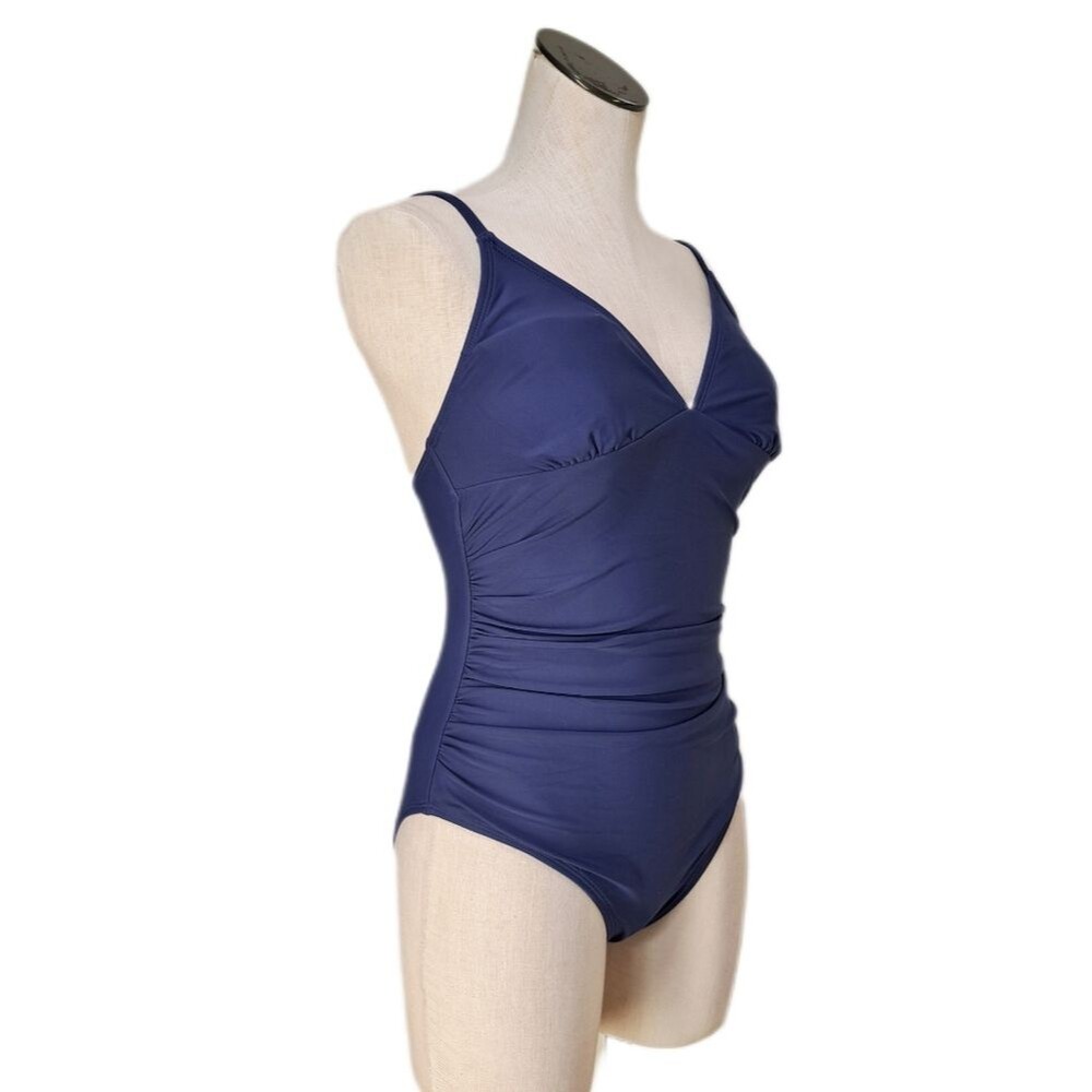 Cupshe V-Neck Ruching One Piece Swimsuit Dark Blue Women's Size S NWT